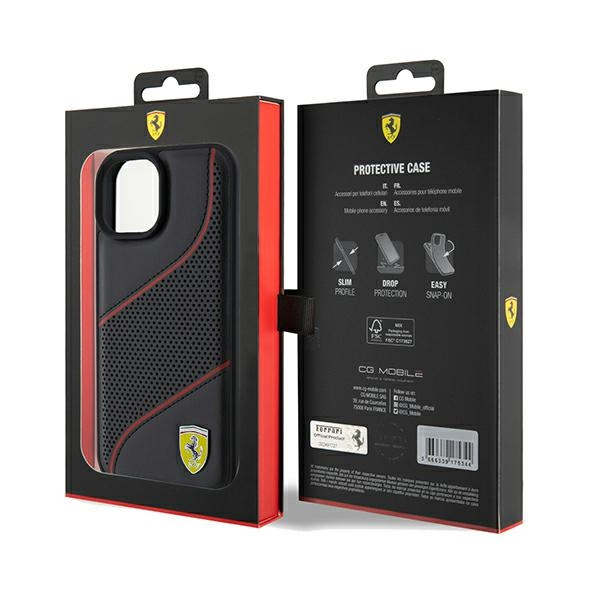 Etui Ferrari FEHCP15SPWAK iPhone 15 / 14 / 13 6.1" czarny/black hardcase Perforated Waves Metal Logo Case