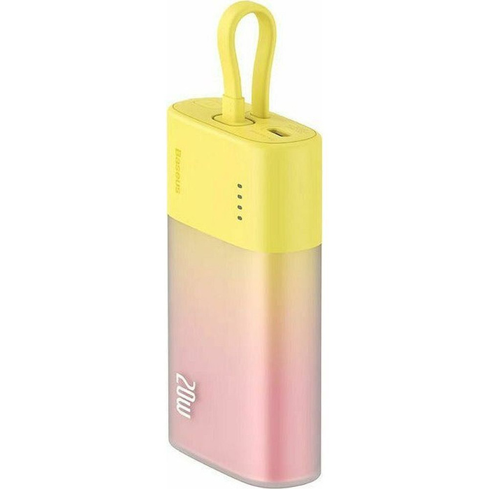 Powerbank BASEUS 5200 mAh z wbudowanym kablem Lightning + kabel USB-C Żółto Różowy