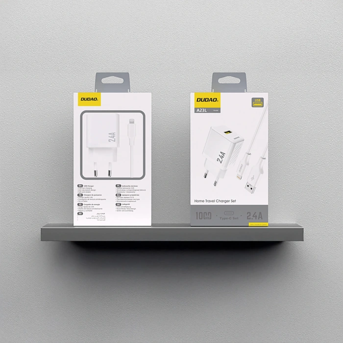 Ładowarka sieciowa Dudao A23LEU 2.4A GaN EU USB-A z kablem USB-A - Lightning - biała