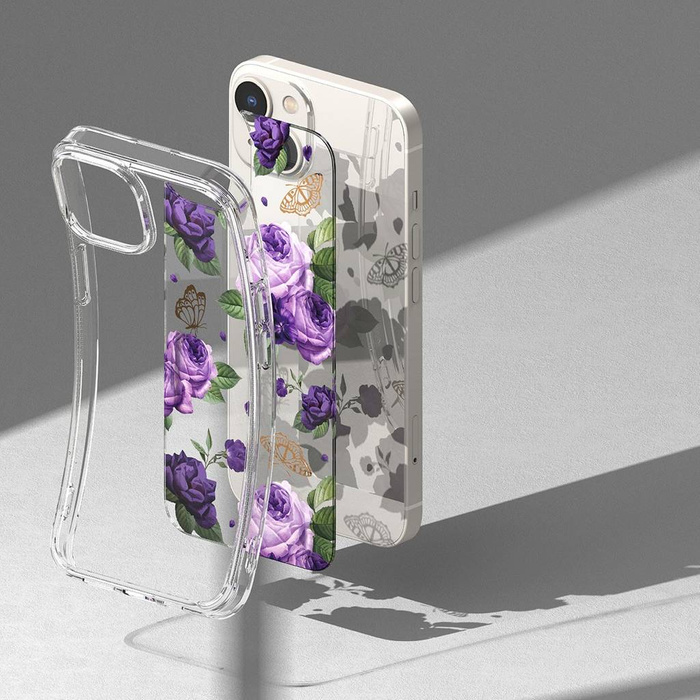 Ringke Fusion Design pancerne etui pokrowiec z żelową ramką iPhone 14 Plus przezroczysty (Purple rose) (FD637E29)