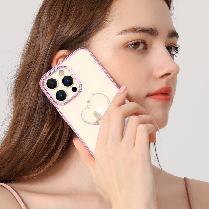 Etui Kingxbar Wish Series etui iPhone 14 Plus ozdobione kryształami różowe Case