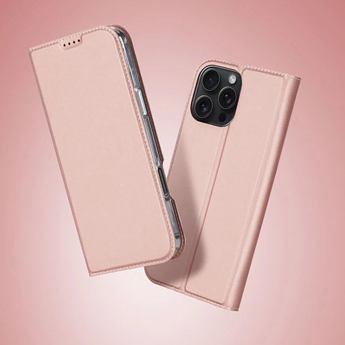 Etui Dux Ducis Skin Pro na iPhone 16 Pro z klapką i miejscem na kartę - różowe