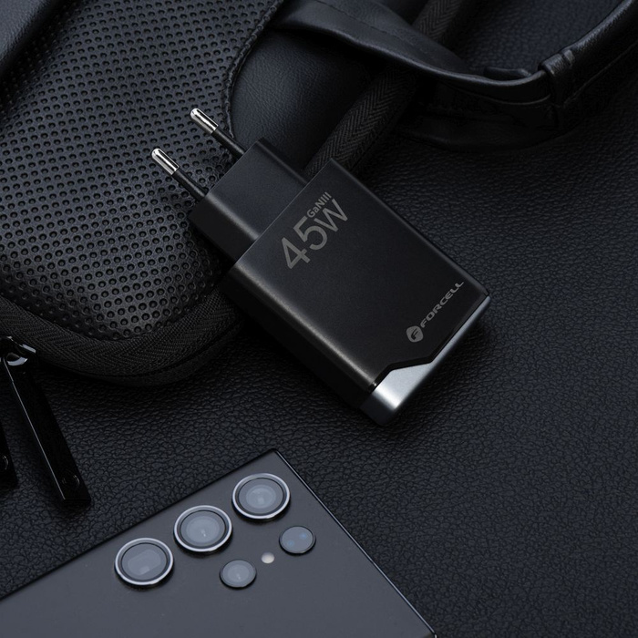 Ładowarka sieciowa do telefonu Forcell F-Energy Ultra Slim GaN III 2 x USB C PD QC4.0 3A 45W B245201(2C) czarna