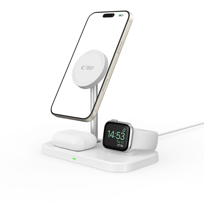 ŁADOWARKA TECH-PROTECT QI15W A22 3IN1 MAGNETIC MAGSAFE WIRELESS CHARGER WHITE