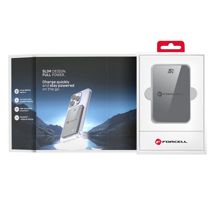 Powerbank zgodny z MagSafe Forcell F-Energy SuperSlim F5K8 QC4.0 PD3.0 15W 5000 mAh szary 0INT