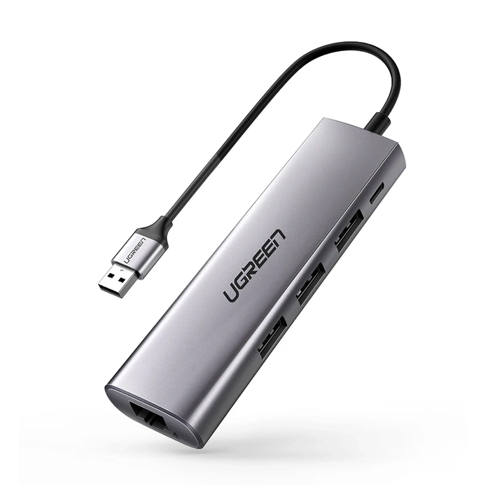 Ugreen wielofunkcyjny HUB 3x USB 3.2 Gen 1 (SuperSpeed USB 5 Gbps) / karta sieciowa RJ45 Ethernet 1000 Mbps Gigabit szary (60812 CM266)