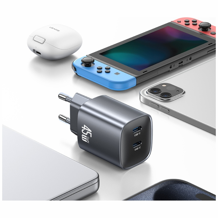 Ładowarka sieciowa USAMS CC305 T66 45W   GaN 2xUSB-C tarnish