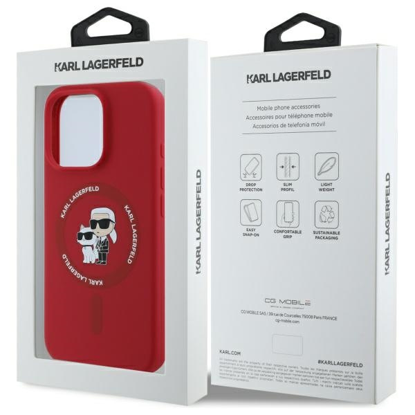Etui Karl Lagerfeld iPhone 16 Pro czerwony/red HC MagSafe Silicone KC Heads Ring