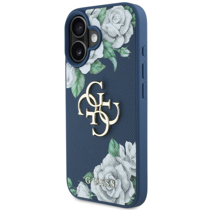 Etui Guess Grained Roses Big 4G logo do  iPhone 16 niebieski