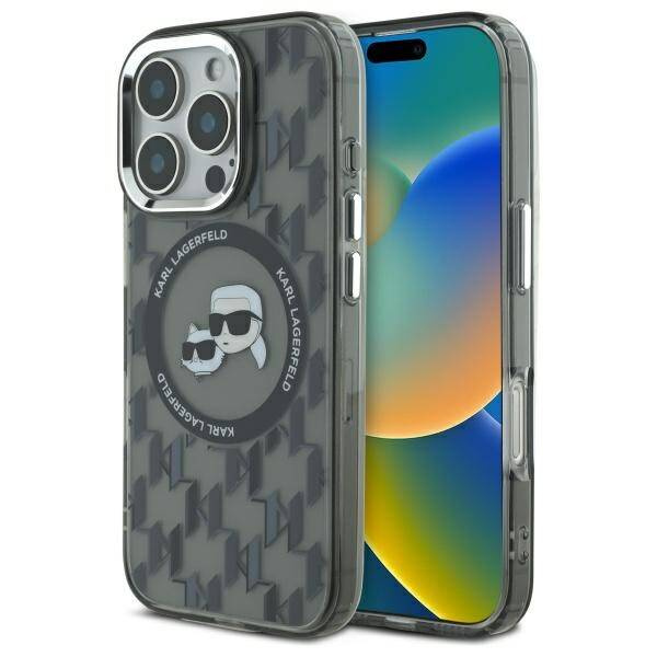 Etui Karl Lagerfeld iPhone 16 Pro 6.3" czarny/black IML Monogram Karl&Choupette Head MagSafe