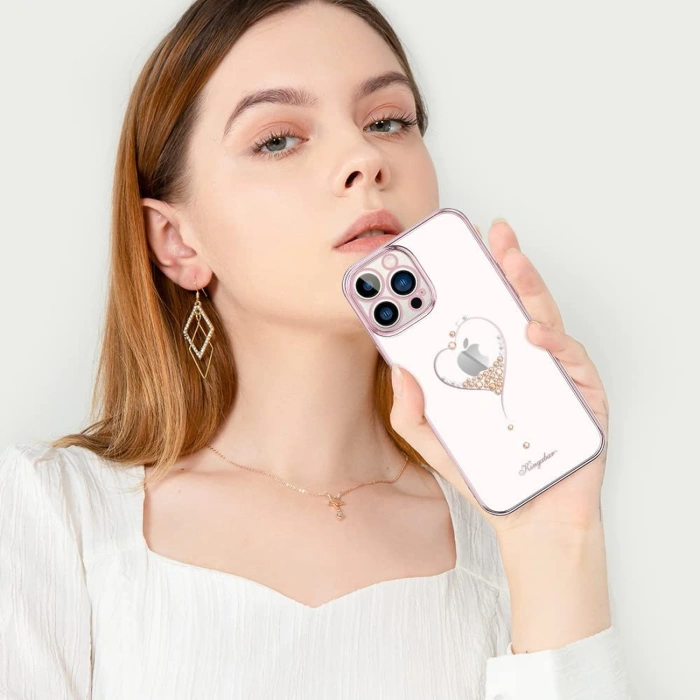 Kingxbar Wish Series etui ozdobione oryginalnymi Kryształami Swarovskiego iPhone 13 różowy