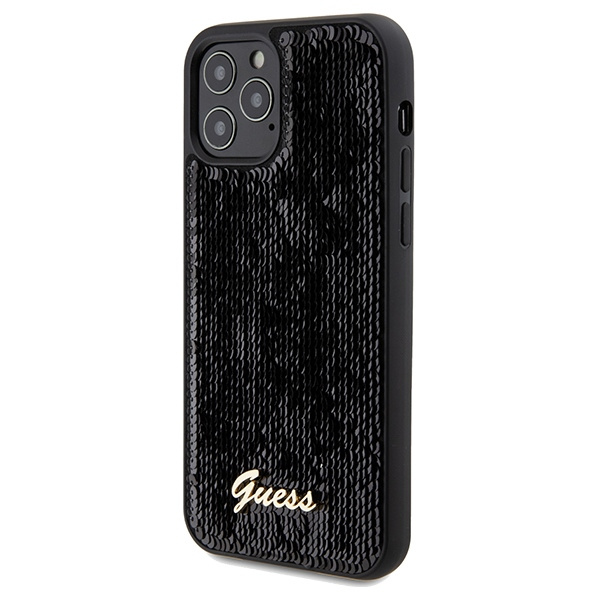 Etui Guess GUHCP12MPSFDGSK iPhone 12/12 Pro 6.1" czarny/black hardcase Sequin Script Metal Case