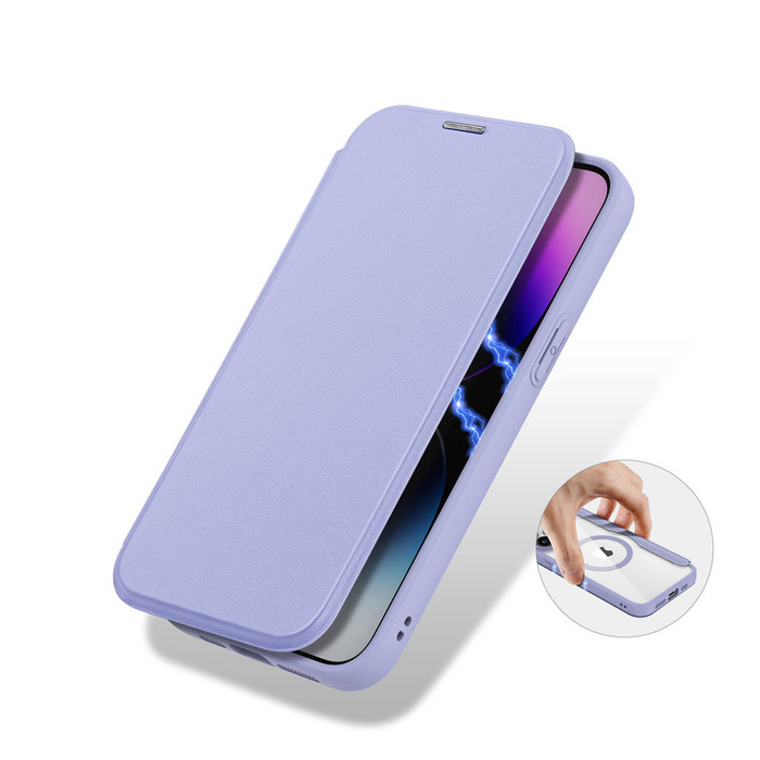 Etui iPhone 15 Pro magnetyczny pokrowiec MagSafe z klapką Dux Ducis Skin X Pro - fioletowe