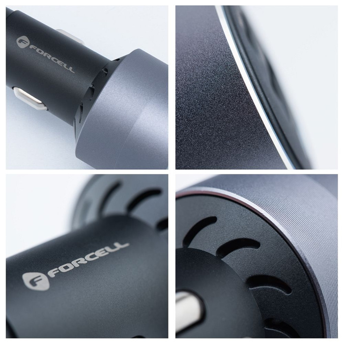 Ładowarka samochodowa Forcell F-Energy Alu 2 x USB C + USB A QC4.0 PD SFC2.0 3A 85W szara