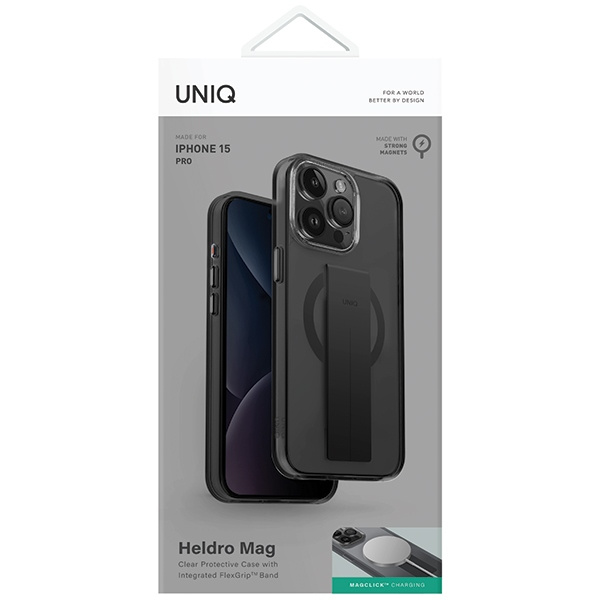 Etui UNIQ etui Heldro Mag iPhone 15 Pro 6.1" Magclick Charging czarny/vapour smoke Case