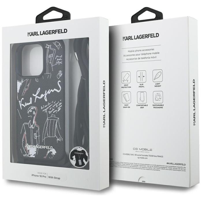 Etui Karl Lagerfeld iPhone 16 Pro Crossbody Grained Pattern & Logo Czarny