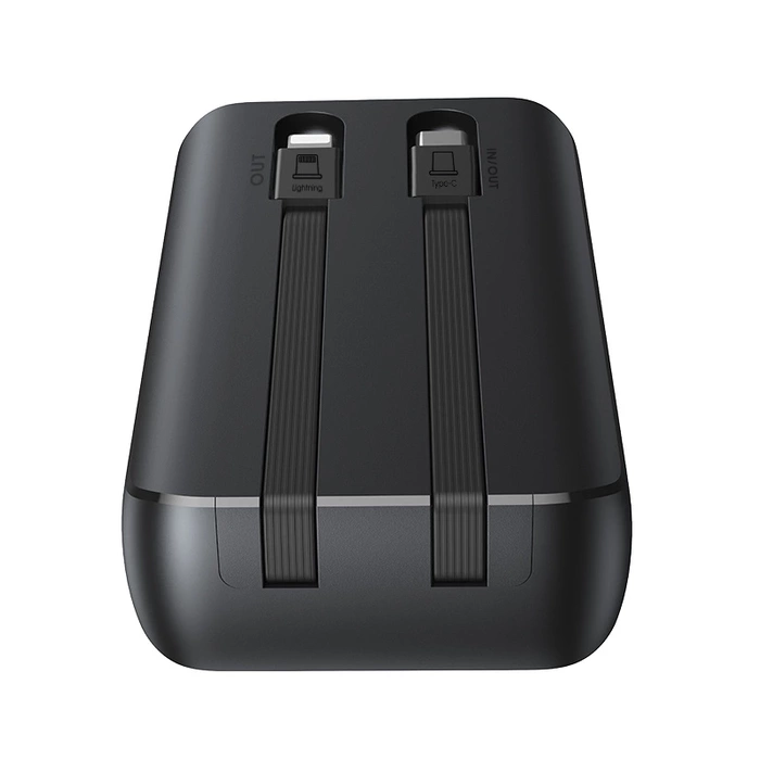 Joyroom powerbank 30W 10000mAh z wbudowanymi kablami Lightning i USB-C czarny (JR-PBC06)