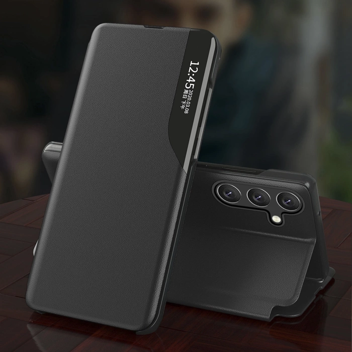 Eco Leather View Case etui do Samsung Galaxy S25 z klapką podstawka - czarne