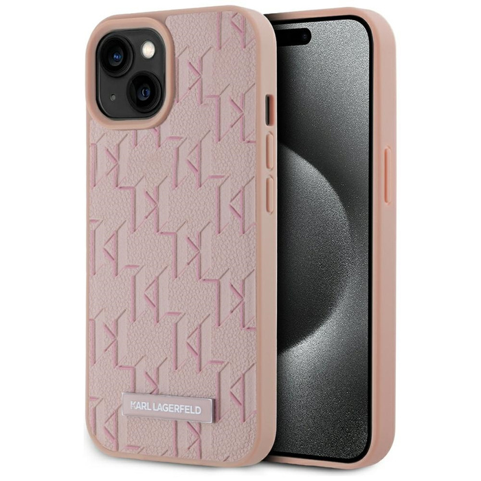 Etui Karl Lagerfeld Leather Monogram     Metal Logo MagSafe do iPhone 15 różowy