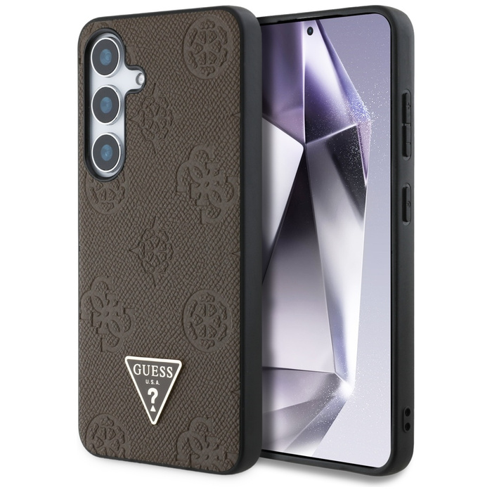 Etui Guess Grained Hot Stamp Peony        Pattern Triangle Logo MagSafe do Samsung Galaxy S25 brązowy
