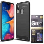 Etui Samsung Galaxy A20 Carbon Silikon Pokrowiec + Szkło