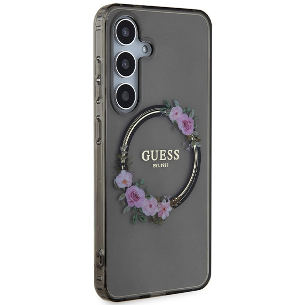 Etui Guess GUHMS24SHFWFCK S24 S921 czarny/black hardcase IML Flowers Wreath MagSafe Case