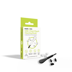 Mobile Origin USB-C Dust Plug & Cleaning Brush CL1 Black/Clear for iPhone/Android