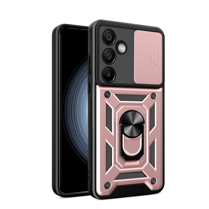 Etui Pancerne Hybrid Armor Camshield z podstawką i osłoną aparatu na Samsung Galaxy A36 - różowe