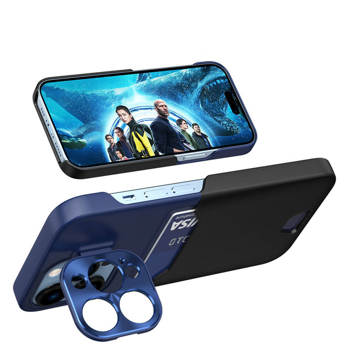 Etui Leather Stand Case Etui Do iPhone 14 Pokrowiec Portfel Na Kartę Z Podstawką Niebieskie Case