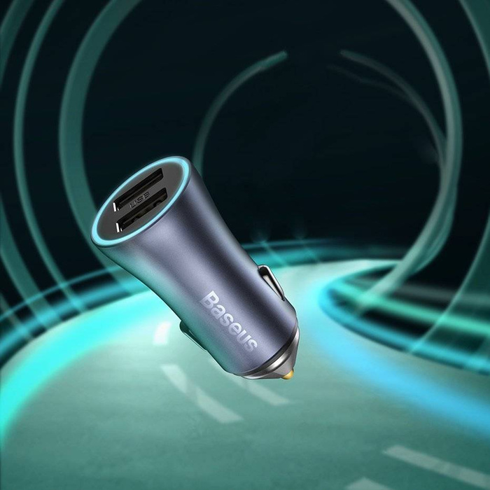 [PO ZWROCIE] Baseus Golden Contactor Pro szybka ładowarka samochodowa 2x USB 40 W Quick Charge SCP FCP AFC + kabel USB - USB Typ C szary (TZCCJD-A0G)