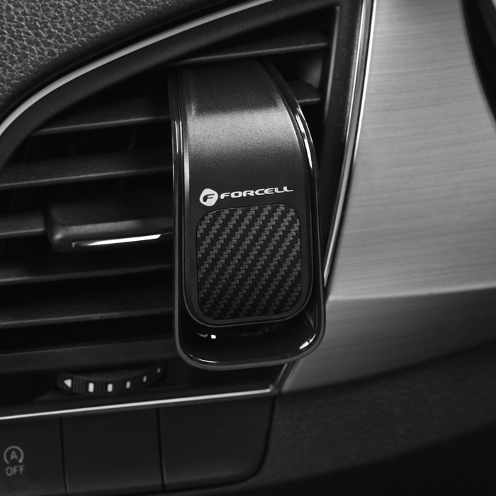 Uchwyt na telefon do samochodu uniwersalny Forcell F-Grip Carbon B060 do kratki czarny