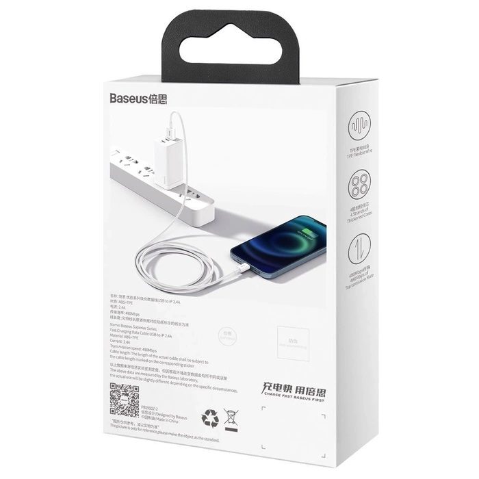 [PO ZWROCIE] Baseus Superior kabel USB - Lightning 2,4A 1,5 m Biały (CALYS-B02)