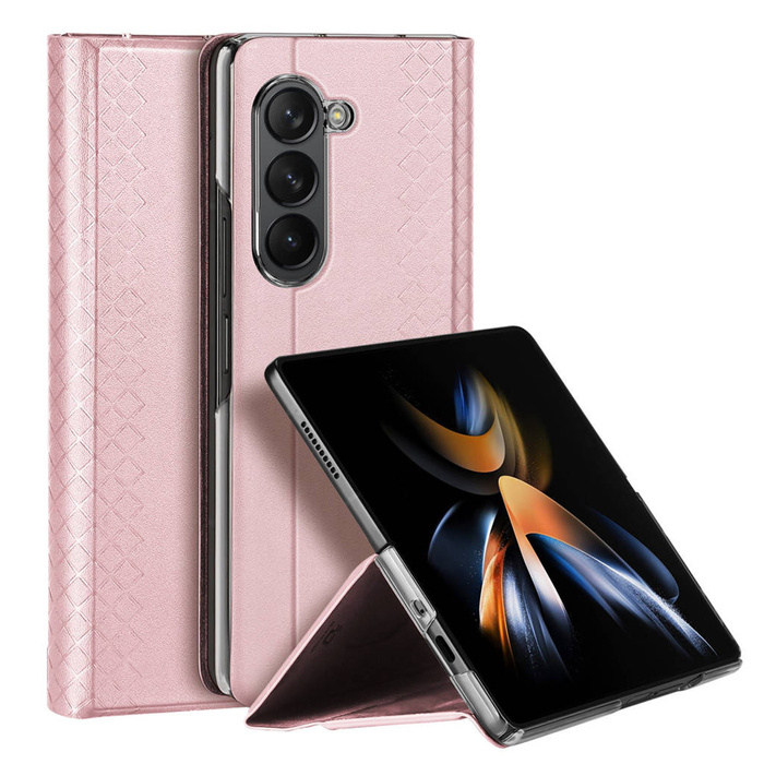 Etui Skórzane etui z klapką i portfelem do Samsung Galaxy Z Fold 5 5G Dux Ducis Bril - różowe Case
