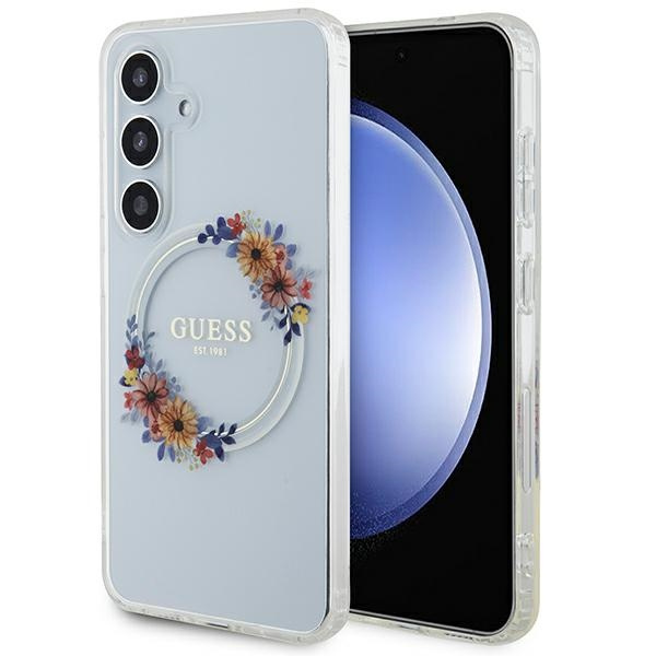 Etui Guess GUHMS24SHFWFCT S24 S921 przeźroczysty/transparent hardcase IML Flowers Wreath MagSafe Case