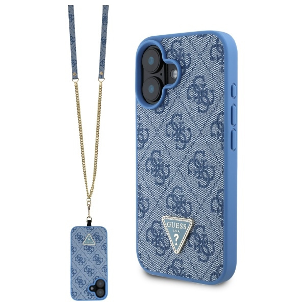 Etui Guess iPhone 16 6.1" niebieski/blue hardcase Leather Metal Logo Strass Crossbody