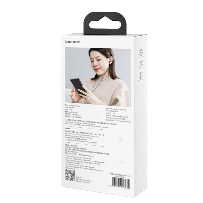 Baseus Encok H19 przewodowe douszne słuchawki 3,5 mm mini jack z pilotem i mikrofonem niebieski (NGH19-01)