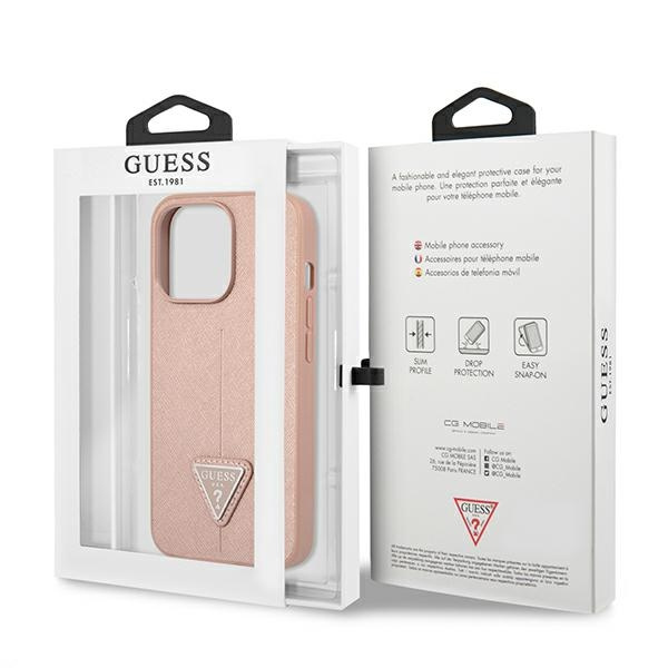 Etui GUESS Apple iPhone 13 13 Pro Saffiano Triangle Logo Różowy Hardcase