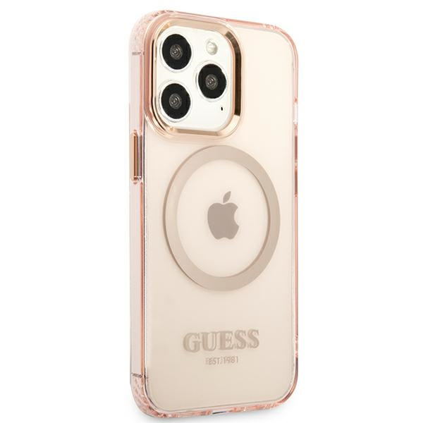 Etui GUESS Apple iPhone 13 13 Pro Gold Outline Translucent MagSafe Różowy Hardcase