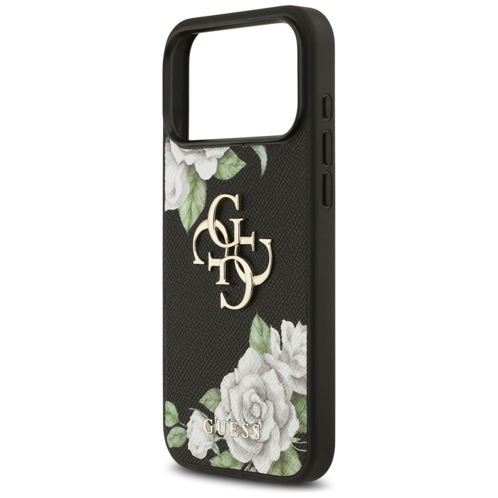 Etui Guess Grained Roses & Big 4G Logo   do iPhone 17 Pro Max czarny