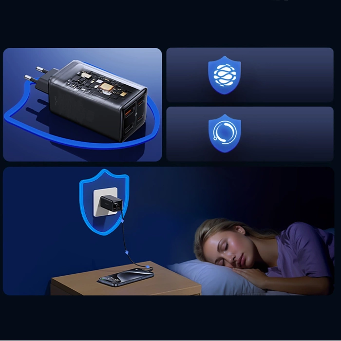 Ładowarka Baseus GaN6 Pro 100W 2 x USB-C 2 x USB-A z czarnym kablem USB-C 100W 1m - czarna