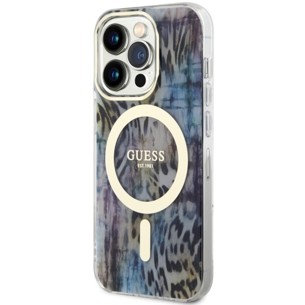 Etui Guess GUHMP14XHLEOPWB iPhone 14 Pro Max 6.7" niebieski/blue hardcase Leopard MagSafe Case