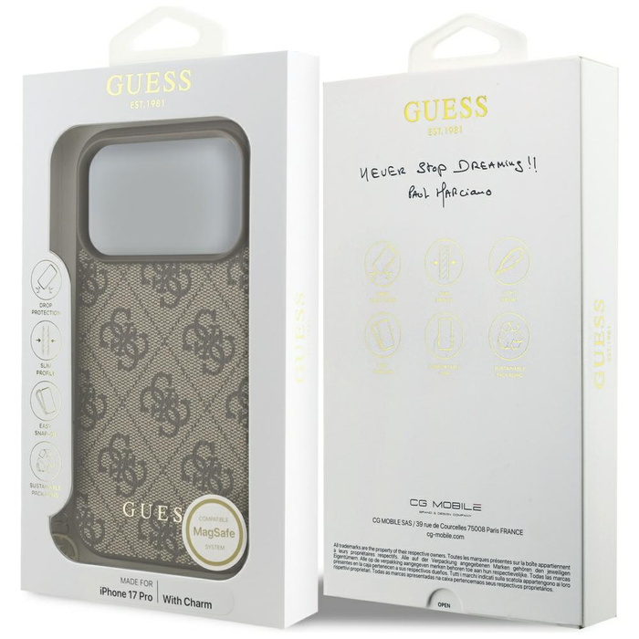 Etui Guess 4G Charms Collection MagSafe  do iPhone 17 Pro brązowy