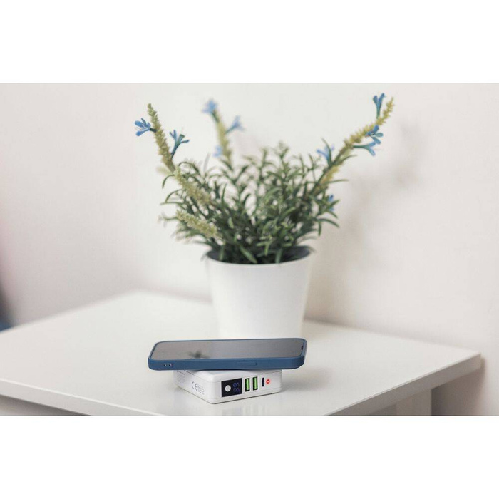 Wielofunkcyjna ładowarka Forcell F-Energy 4w1 2 x USB A + USB C 15W + power bank 8000mAh + ładowanie bezprzewodowe biała