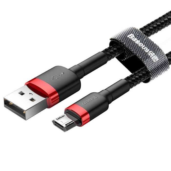 Baseus Cafule Cable wytrzymały nylonowy kabel przewód USB / micro USB QC3.0 1.5A 2M czarno-czerwony (CAMKLF-C91)