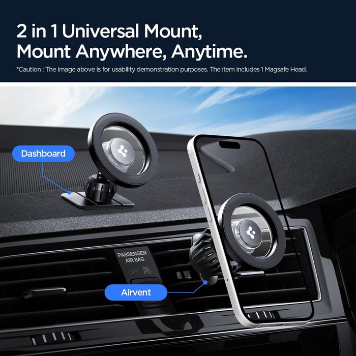UCHWYT SPIGEN MFT13 MAGNETIC MAGSAFE DASHBOARD & VENT CAR MOUNT SREBRNY