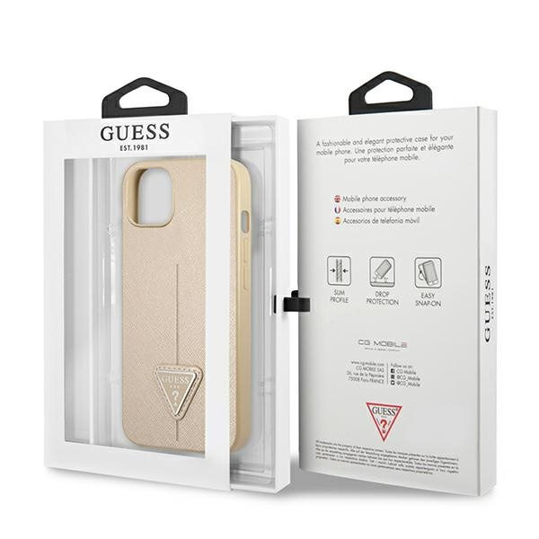 Etui GUESS Apple iPhone 14 Saffiano Triangle Logo Beżowy Hardcase