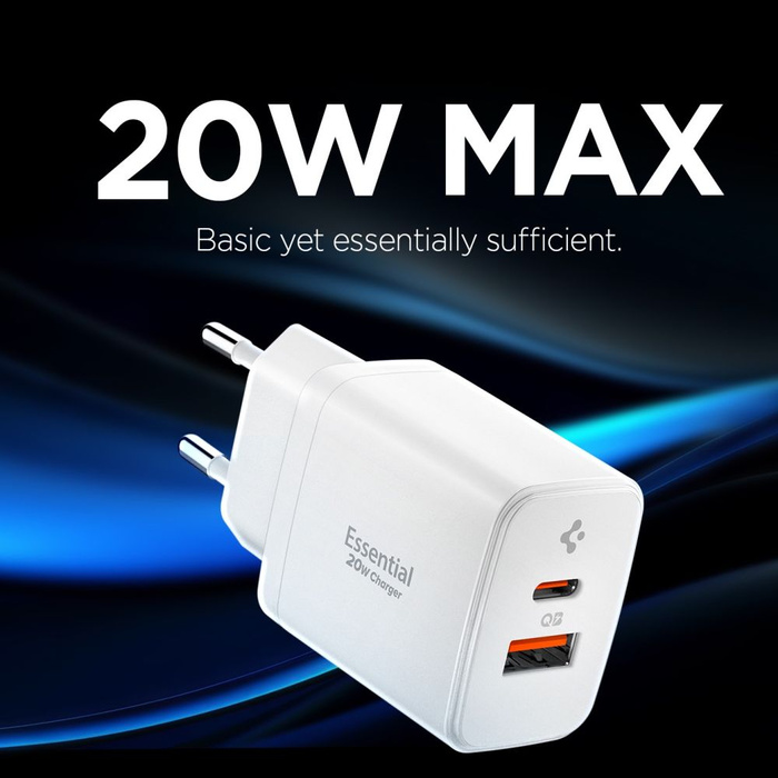 ŁADOWARKA SIECIOWA SPIGEN ESSENTIAL EE202EU 2-PORTOWA 20W BIAŁA