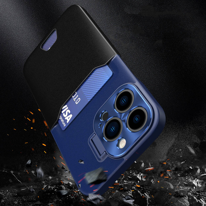 Etui Leather Stand Case Etui Do iPhone 14 Pro Max Pokrowiec Portfel Na Kartę Z Podstawką Niebieskie Case