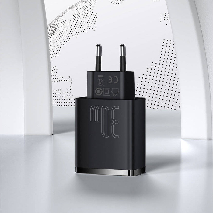 [PO ZWROCIE] Baseus Compact szybka ładowarka sieciowa 2x USB / USB Typ C 30W 3A Power Delivery Quick Charge biały (CCXJ-E02)