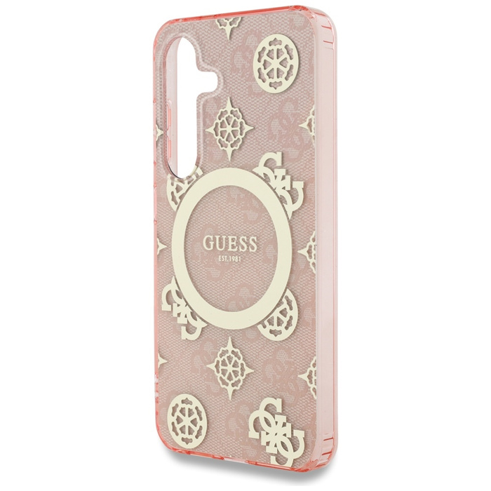 Etui Guess 4G Background Gold             Electroplated Peony Pattern MagSafe do Samsung Galaxy S25 różowy